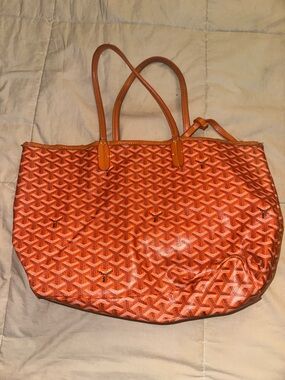 Orange Patterned Tote with Leather Handles